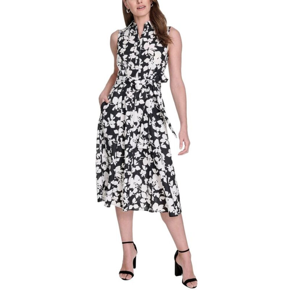 Tommy Hilfiger Womens Cotton Belted Midi Shirtdress 14 Black/White - NWT $119